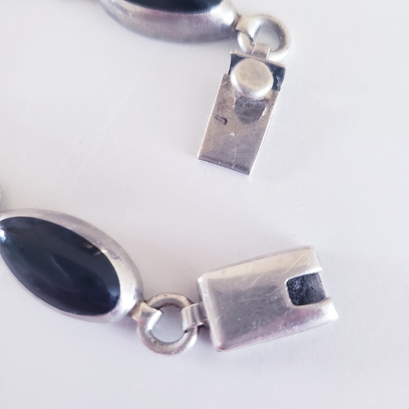 Vintage Mexico 925 Black Onyx & Sterling Silver Bracelet - Picture 3 of 13